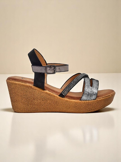 Sandale cu toc wedge pentru femei Royalfashion cu pietre strălucitoare și sclipici Eclat