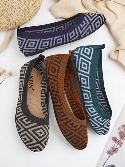 Pantofi balerini de damă Royalfashion din material textil cu imprimeu geometric Metric