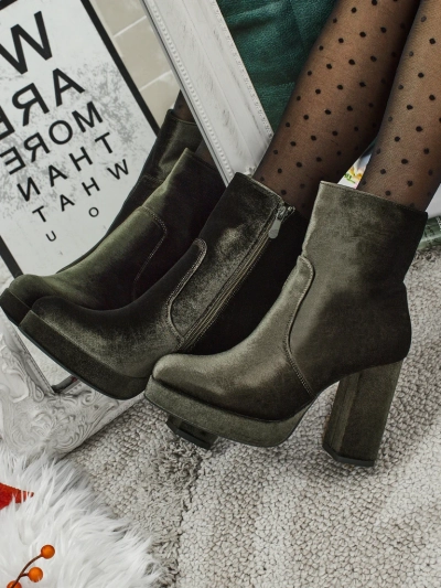 Botine de damă cu toc gros, tip velur Miss