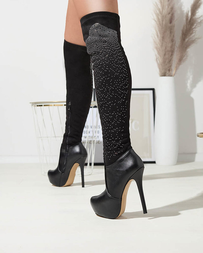 Cizme stiletto până la genunchi pentru femei, negre Agiocio- Footwear
