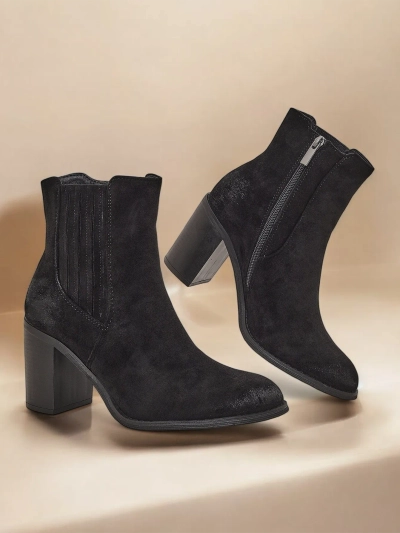 Royalfashion Botine de damă din eco-piele întoarsă, cu toc gros, Cesios