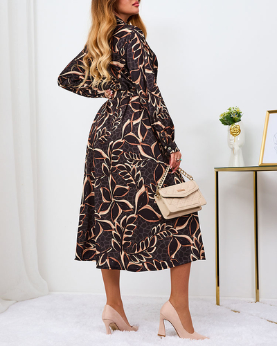 Royalfashion Rochie maxi pentru femei cu model negru și maro deschis