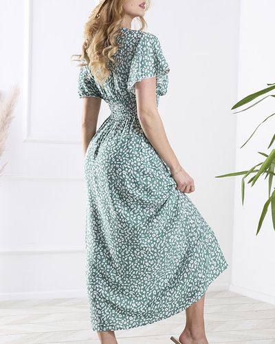 Rochie de damă verde închis, floral, cu decolteu plic - Îmbrăcăminte