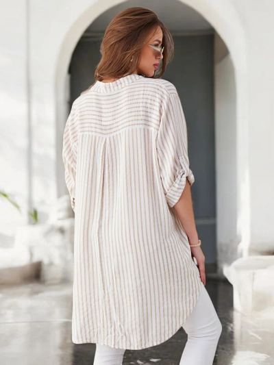 Royalfashion Cămașă lungă din viscoză cu dungi pentru femei