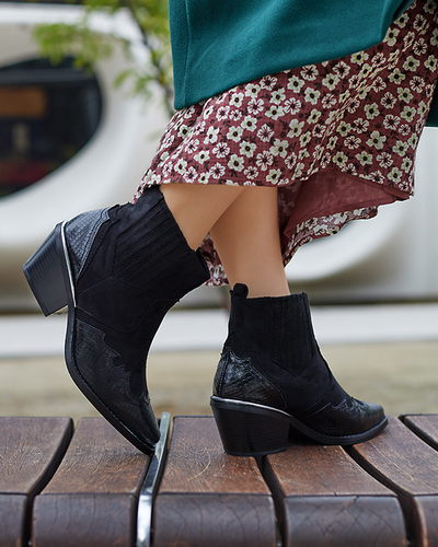 Cizme de cowboy de piele ecologică neagră pe stâlp joasă Zirras - Încălțăminte