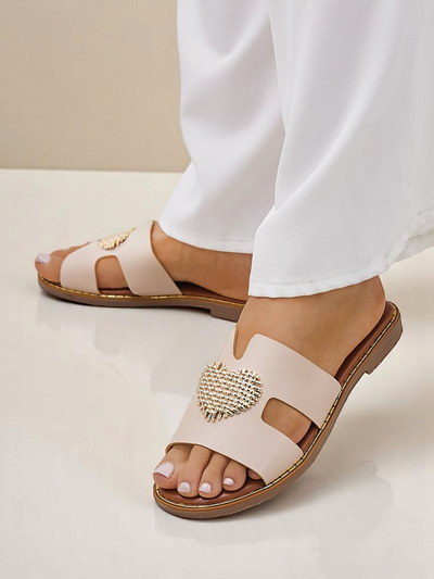 Papuci Royalfashion pentru femei cu inimă Inimă Aurie