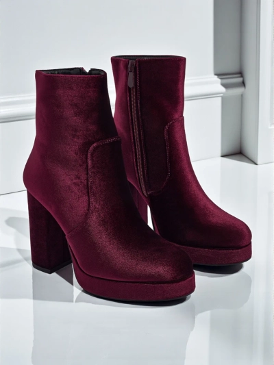 Botine de damă cu toc gros, tip velur Miss