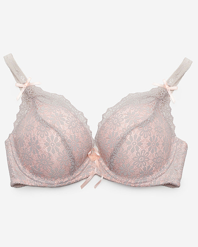 Sutien de dama din dantela roz si gri - Lenjerie intima