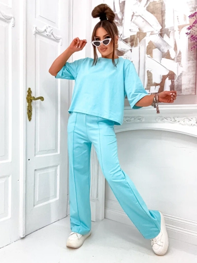 Royalfashion Set din bumbac pentru femei cu pantaloni evazați