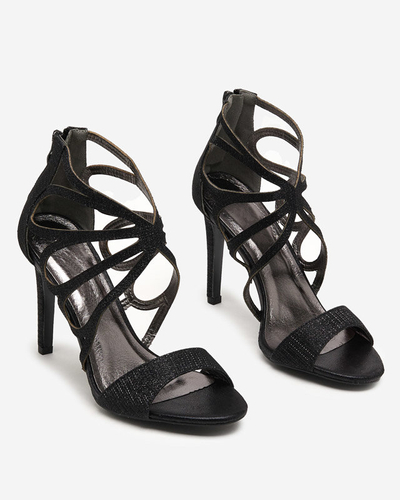 OUTLET Sandale dama brocart negre pe toc inalt Ricata - Incaltaminte