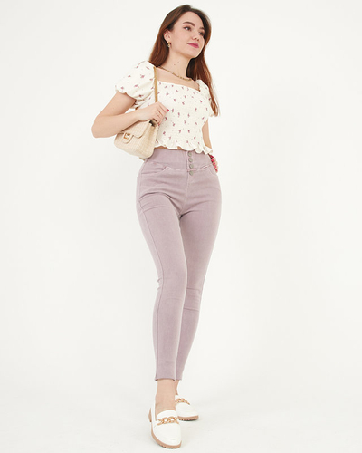 Treggings de damă roz cu nasturi decorativi - Îmbrăcăminte