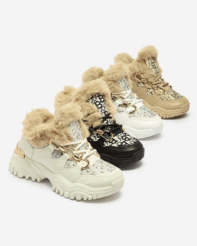 Pantofi sport de damă cu blană de culoare neagră Reyma- Footwear