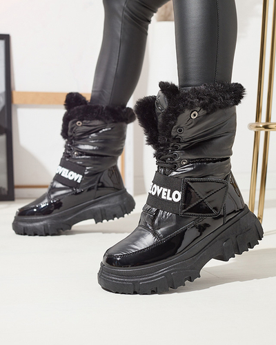 Cizme de zăpadă pentru femei cu talpă plată, de culoare neagră Sapollo- Footwear