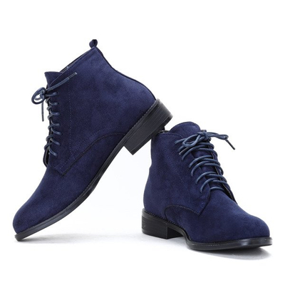 Granatowe, sznurowane botki Noel- Obuwie