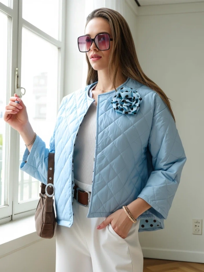 Jachetă de tranziție primăvară pentru femei Royalfashion cu căptușeală cu flori și buline