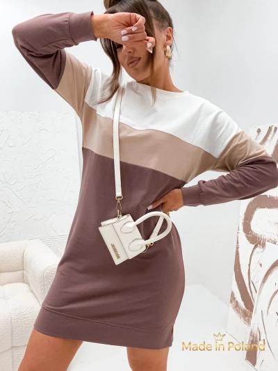 Rochie mini din bumbac tip trening cu dungi