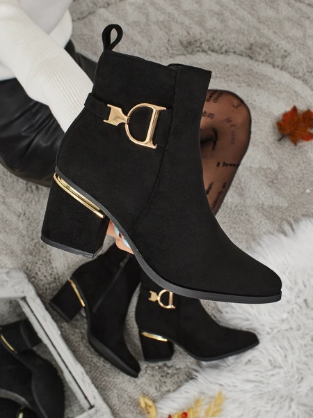 Botine de damă Calyssa din piele ecologică întoarsă cu toc gros