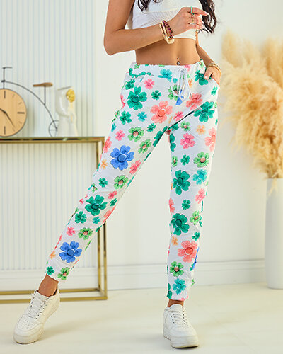 Royalfashion Pantaloni de damă din țesătură cu motive florale