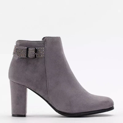 Ghete de dama gri din piele intoarsa cu zirconii cubi Agari - Incaltaminte