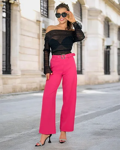 Royalfashion Pantaloni largi din țesătură pentru femei