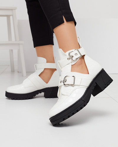 Cizme de damă lăcuite albe cu decupaj și ștanțare Malevib- Footwear