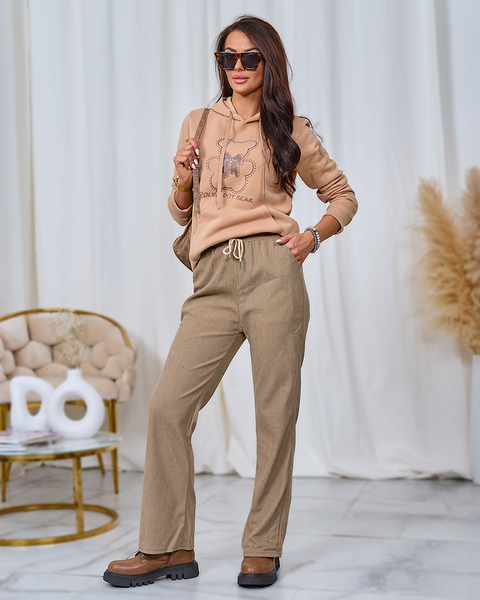 Royalfashion Pantaloni de damă din țesătură de catifea kaki