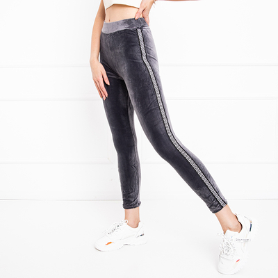 Jambiere de culoare gri închis pentru femei cu dungi - Îmbrăcăminte