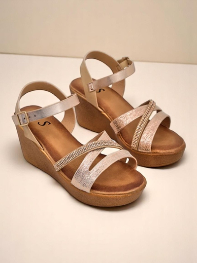 Sandale cu toc wedge pentru femei Royalfashion cu strasuri și sclipici Eclat