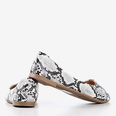 Białe baleriny damskie a'la skóra węża Lilla - Obuwie
