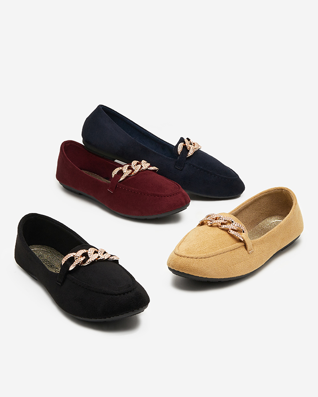 Mocasini de dama din piele ecologica maro deschis cu lant Osylia - Pantofi