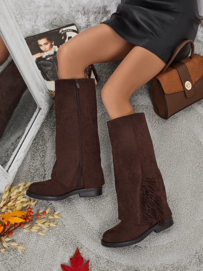 Cizme de damă din piele ecologică de tip piele întoarsă Ismara