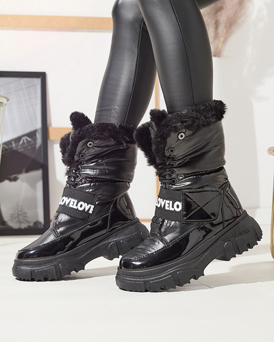 Cizme de zăpadă pentru femei cu talpă plată, de culoare neagră Sapollo- Footwear