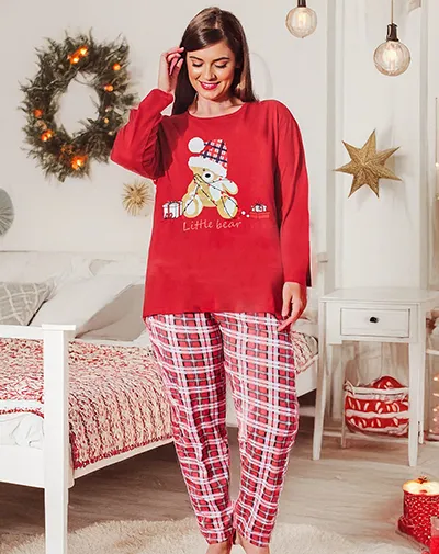 Pijamale de Crăciun din bumbac pentru femei Royalfashion cu un urs MĂRIME MARE