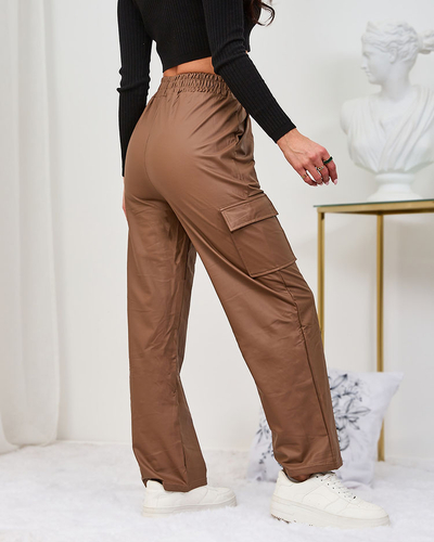 Royalfashion Pantaloni de luptă pentru femei maro din piele ecologică