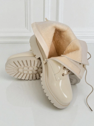 Beige Ariadne ankle boots made of ecological leather with a zipper, round toe stylish