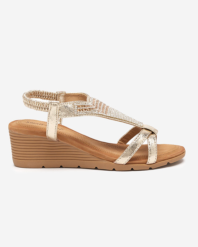 OUTLET Sandale dama aurii cu zirconiu cubic pe pana Amuni - Pantofi