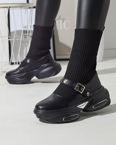 OUTLET Cizme sport de damă negre cu partea superioară a'la sock Folden- Footwear