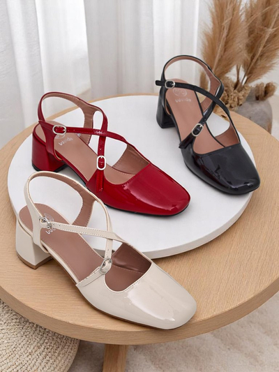 Royalfashion Pantofi dama cu toc jos si barete decorative Lolita