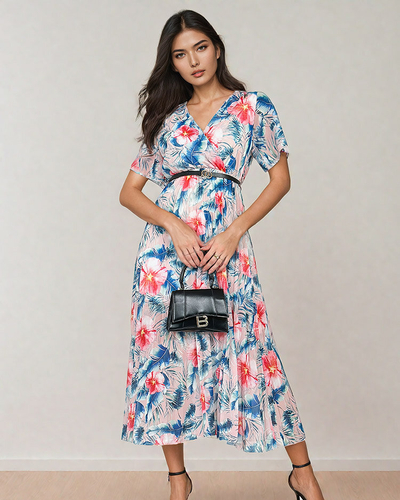 Royalfashion Rochie midi plisată cu motive florale pentru femei