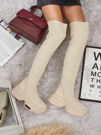 Cizme lungi de damă, slip-on, cu talpă groasă, Ravmora