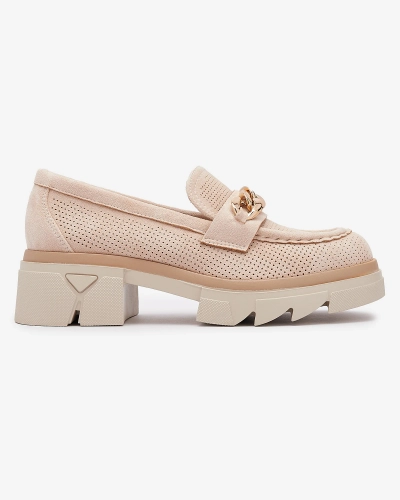Mocasini din piele ecologică cu decor auriu, bej Zaffix- Footwear