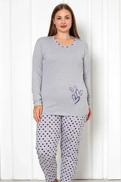 Royalfashion Set de pijama din bumbac pentru femei, cu două piese, cu buline, MARIME MARE