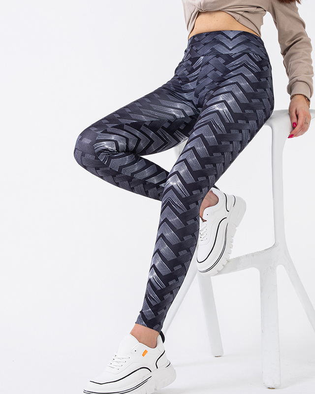 Jambiere de damă cu model alb-negru cu talie înaltă - Îmbrăcăminte