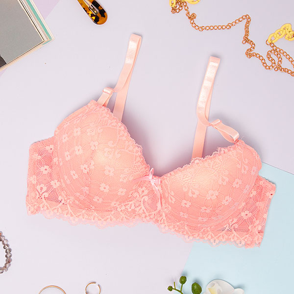 Sutien de dama cu dantela roz - Lenjerie intima