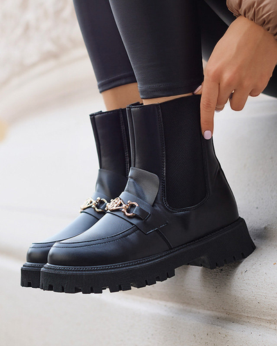 OUTLET Cizme din piele ecologică pentru femei, izolate, negre, cu ornament Fera - Încălțăminte