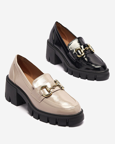 Mocasini lăcuiți de damă maro deschis cu ornament Neriea - Încălțăminte