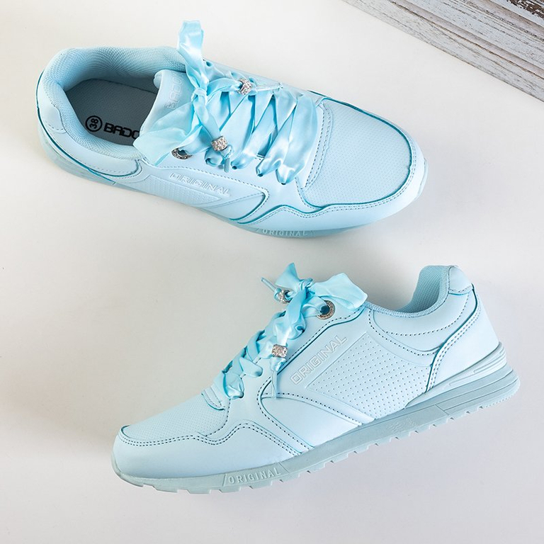 Încălțăminte sport de culoare albastru deschis pentru femei legată cu panglică Qavisa - Încălțăminte