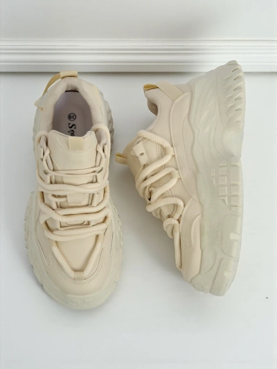 Damskie sneakersy beżowe Athenia z ekoskóry na platformie 6,5 cm