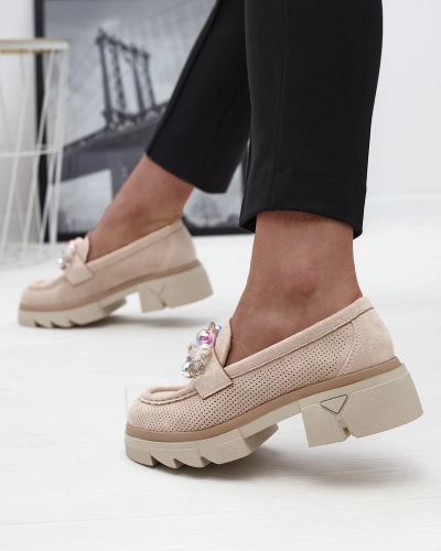Mocasini bej traforați de damă Peloga- Footwear