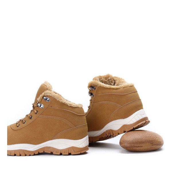 Ocieplane, damskie traperki w kolorze camelowym Reta- Obuwie
